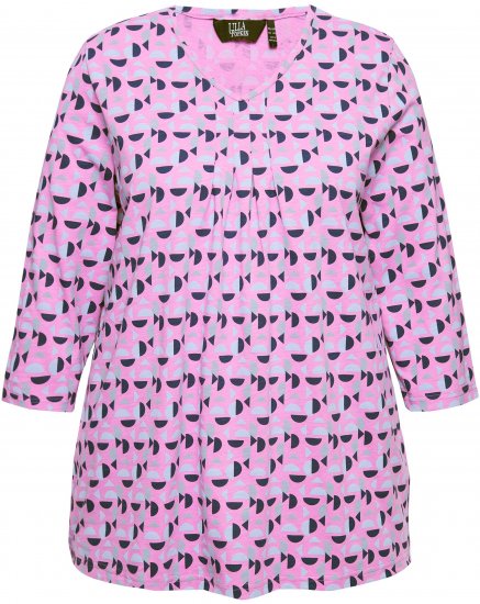 Ulla Popken Geometric Pattern 3/4 Sleeve Tee Amethyst - Bedruckte T-shirts für herren - 