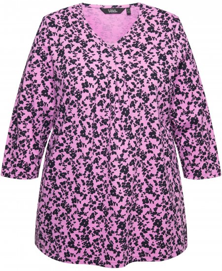 Ulla Popken Floral 3/4 Sleeve V-Neck A-Line Tee Amethyst - T-Shirts - 