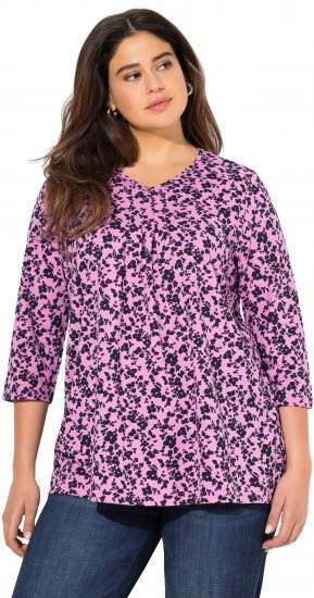 Ulla Popken Floral 3/4 Sleeve V-Neck A-Line Tee Amethyst - T-Shirts - 