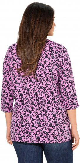 Ulla Popken Floral 3/4 Sleeve V-Neck A-Line Tee Amethyst - T-Shirts - 