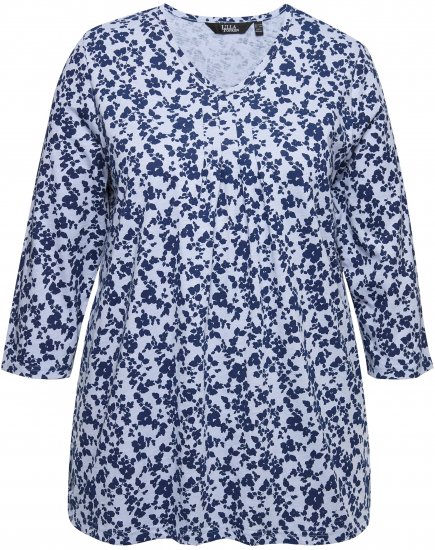Ulla Popken Floral 3/4 Sleeve V-Neck A-Line Tee Blue - T-Shirts - T-Shirts für Damen