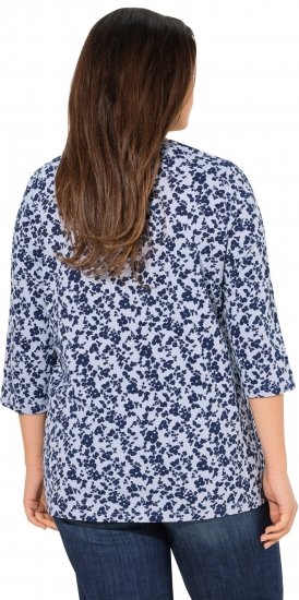 Ulla Popken Floral 3/4 Sleeve V-Neck A-Line Tee Blue - T-Shirts - T-Shirts für Damen