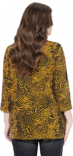 Ulla Popken Animal Print 3/4 Sleeve V-Neck Tee Neon Orange - T-Shirts - 