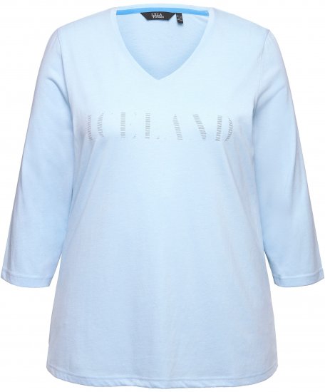 Ulla Popken Country Lettered 3/4 Sleeve Tee Soft Light Blue - Bedruckte T-shirts für herren - 
