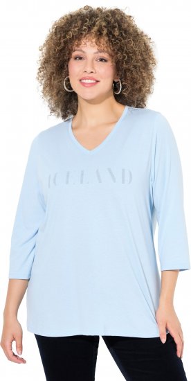 Ulla Popken Country Lettered 3/4 Sleeve Tee Soft Light Blue - Bedruckte T-shirts für herren - 
