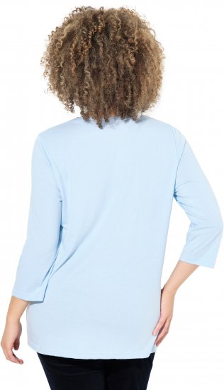 Ulla Popken Country Lettered 3/4 Sleeve Tee Soft Light Blue - Bedruckte T-shirts für herren - 