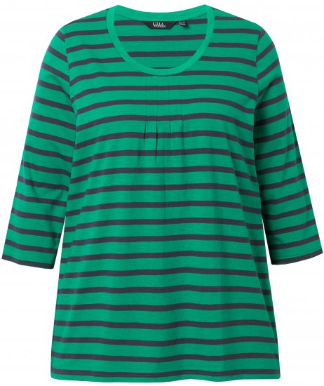 Ulla Popken Striped 3/4 Sleeve A-Line Tee Moss Green - T-Shirts - T-Shirts für Damen