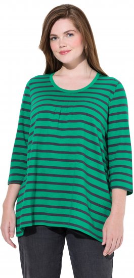 Ulla Popken Striped 3/4 Sleeve A-Line Tee Moss Green - T-Shirts - T-Shirts für Damen