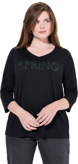 Ulla Popken SPRING Studded 3/4 Sleeve Tee Black - T-Shirts - 