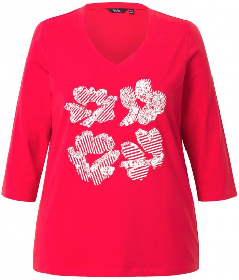 Ulla Popken Floral Graphic V-Neck Tee Lychee - Bedruckte T-shirts für herren - Bedruckte Damen-T-Shirts