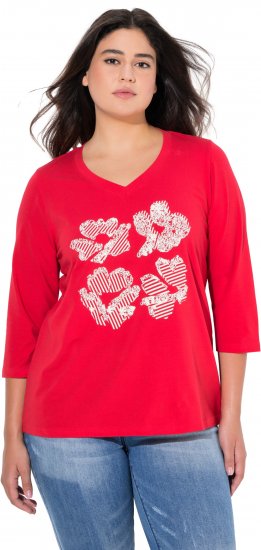 Ulla Popken Floral Graphic V-Neck Tee Lychee - Bedruckte T-shirts für herren - Bedruckte Damen-T-Shirts
