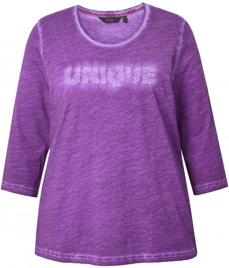 Ulla Popken UNIQUE Embroidered 3/4 Sleeve Tee Purple - T-Shirts - T-Shirts für Damen