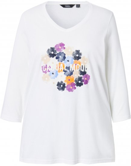 Ulla Popken Casual Mood Floral V-Neck Tee Off-White - T-Shirts - 
