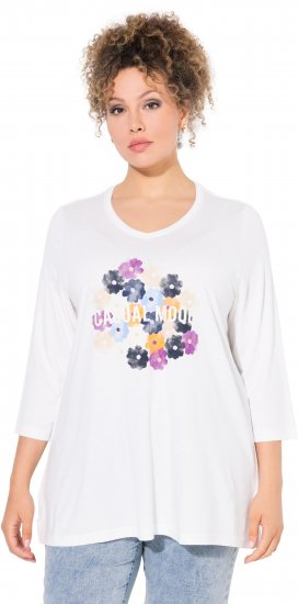 Ulla Popken Casual Mood Floral V-Neck Tee Off-White - T-Shirts - 