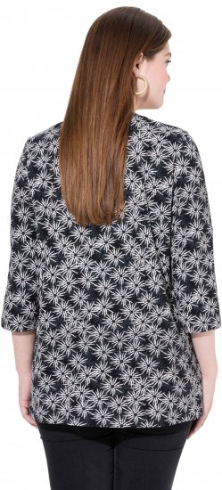 Ulla Popken Graphic Flower A-Line 3/4 Sleeve Tee Black - T-Shirts - T-Shirts für Damen