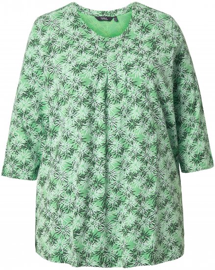 Ulla Popken Graphic Flower A-Line 3/4 Sleeve Tee Apple Green - T-Shirts - T-Shirts für Damen