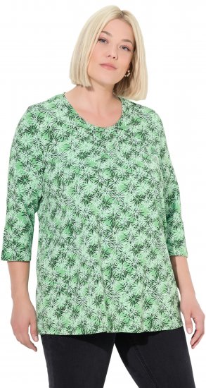 Ulla Popken Graphic Flower A-Line 3/4 Sleeve Tee Apple Green - T-Shirts - T-Shirts für Damen