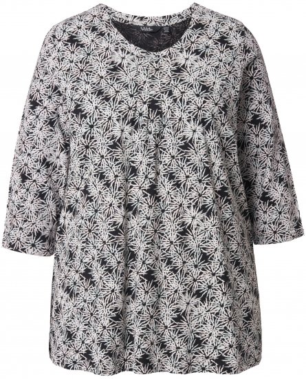 Ulla Popken Graphic Flower A-Line 3/4 Sleeve Tee Soft Light Blue - T-Shirts - T-Shirts für Damen