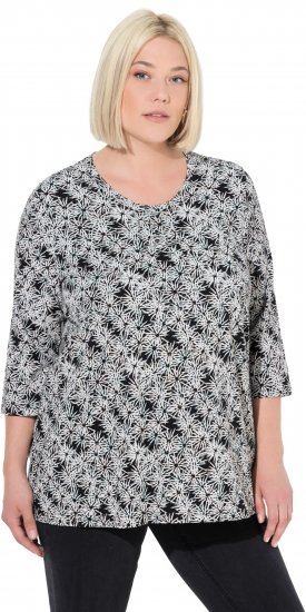 Ulla Popken Graphic Flower A-Line 3/4 Sleeve Tee Soft Light Blue - T-Shirts - T-Shirts für Damen