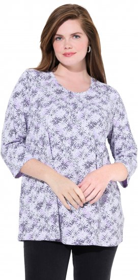 Ulla Popken Graphic Flower A-Line 3/4 Sleeve Tee Lavender - T-Shirts - T-Shirts für Damen
