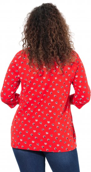 Ulla Popken Minimal Floral Print 3/4 Sleeve Tee Neon Red - Bedruckte T-shirts für herren - Bedruckte Damen-T-Shirts