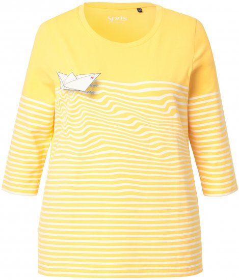 Ulla Popken Paper Boat Print 3/4 Sleeve Tee Sun Yellow - Bedruckte T-shirts für herren - 