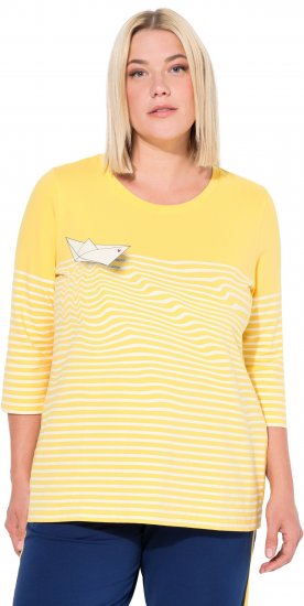 Ulla Popken Paper Boat Print 3/4 Sleeve Tee Sun Yellow - Bedruckte T-shirts für herren - 