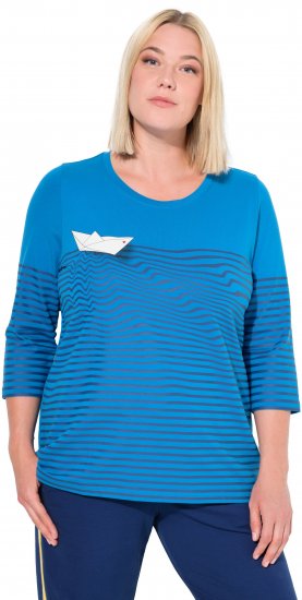 Ulla Popken Paper Boat Print 3/4 Sleeve Tee Pacific Blue - Bedruckte T-shirts für herren - 