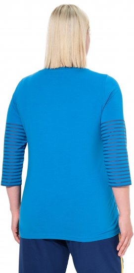 Ulla Popken Paper Boat Print 3/4 Sleeve Tee Pacific Blue - Bedruckte T-shirts für herren - 