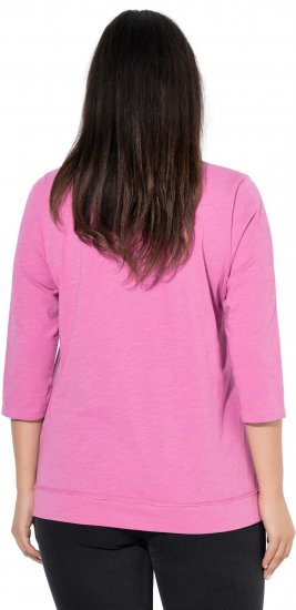 Ulla Popken Textured Lettering 3/4 Sleeve Tee Pink - Bedruckte T-shirts für herren - Bedruckte Damen-T-Shirts
