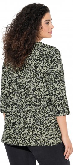 Ulla Popken Pleated Floral Print 3/4 Sleeve Tee Pond Green - Bedruckte T-shirts für herren - Bedruckte Damen-T-Shirts