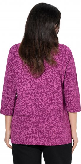 Ulla Popken Pleated Floral Print 3/4 Sleeve Tee Raspberry - Bedruckte T-shirts für herren - 