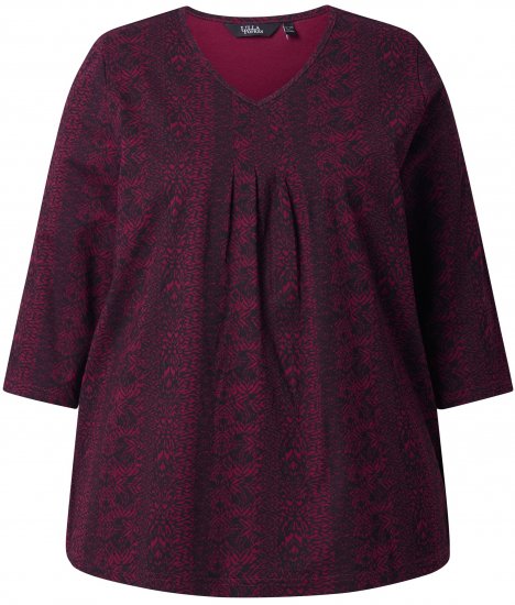 Ulla Popken Mixed Pattern Stripe 3/4 Sleeve Tee Black - T-Shirts - 