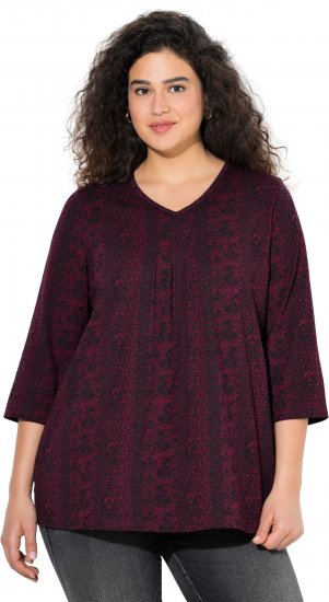 Ulla Popken Mixed Pattern Stripe 3/4 Sleeve Tee Black - Bedruckte T-shirts für herren - 