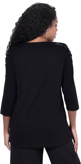 Ulla Popken Flower Epaulet 3/4 Sleeve Top Black - Bedruckte T-shirts für herren - 