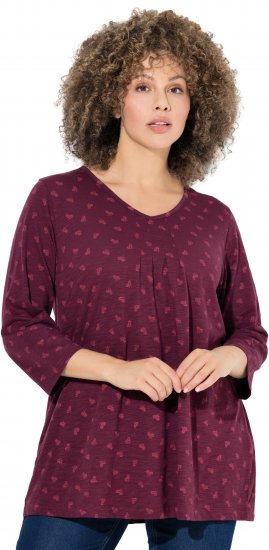 Ulla Popken Flower Print 3/4 Sleeve Tee Dark Ruby - T-Shirts - 