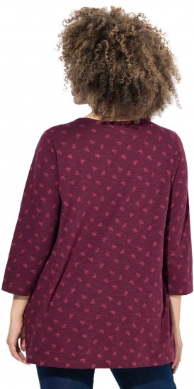 Ulla Popken Flower Print 3/4 Sleeve Tee Dark Ruby - T-Shirts - 