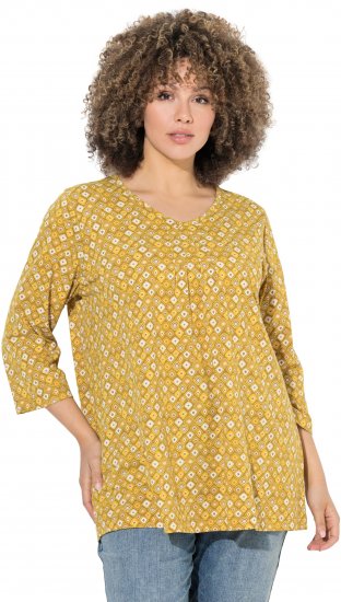 Ulla Popken Graphic Print Pleated 3/4 Sleeve Tee Mocha Brown - T-Shirts - T-Shirts für Damen