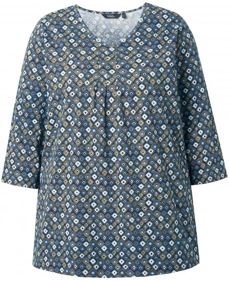 Ulla Popken Graphic Print Pleated 3/4 Sleeve Tee Atlantic Blue - T-Shirts - T-Shirts für Damen