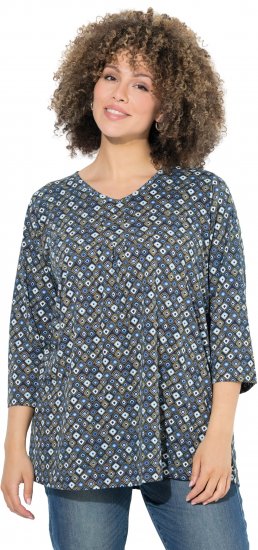 Ulla Popken Graphic Print Pleated 3/4 Sleeve Tee Atlantic Blue - T-Shirts - T-Shirts für Damen