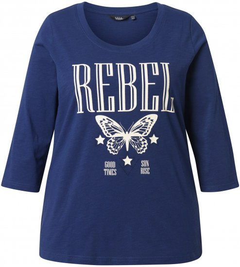 Ulla Popken Rebel 3/4 Sleeve Graphic Tee Ink Blue - T-Shirts - 