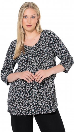 Ulla Popken Snowflake Print 3/4 Sleeve Tee Black - T-Shirts - T-Shirts für Damen