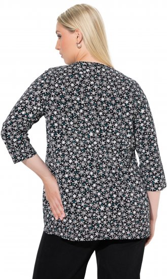 Ulla Popken Snowflake Print 3/4 Sleeve Tee Black - T-Shirts - T-Shirts für Damen