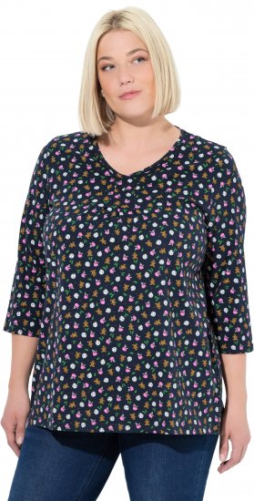 Ulla Popken Gingerbread Print 3/4 Sleeve Tee Navy - T-Shirts - 