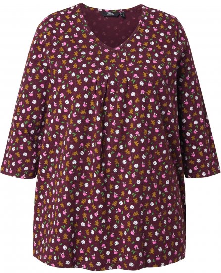 Ulla Popken Gingerbread Print 3/4 Sleeve Tee Plum - T-Shirts - T-Shirts für Damen