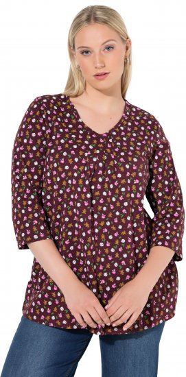 Ulla Popken Gingerbread Print 3/4 Sleeve Tee Plum - T-Shirts - T-Shirts für Damen
