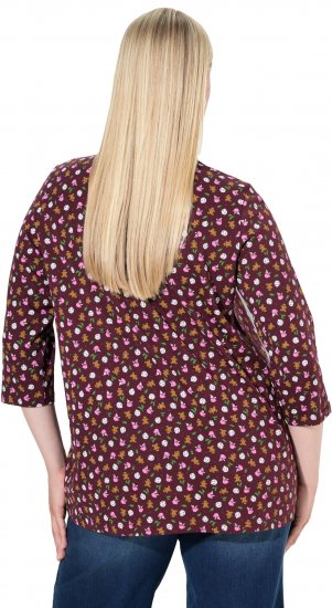 Ulla Popken Gingerbread Print 3/4 Sleeve Tee Plum - T-Shirts - T-Shirts für Damen