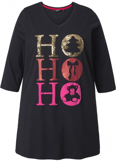 Ulla Popken Ho Ho Ho 3/4 Sleeve Graphic Tunic Tee Black - T-Shirts - T-Shirts für Damen