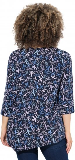 Ulla Popken Ribbon Print 3/4 Sleeve Asymmetric Tee Navy - Bedruckte T-shirts für herren - Bedruckte Damen-T-Shirts