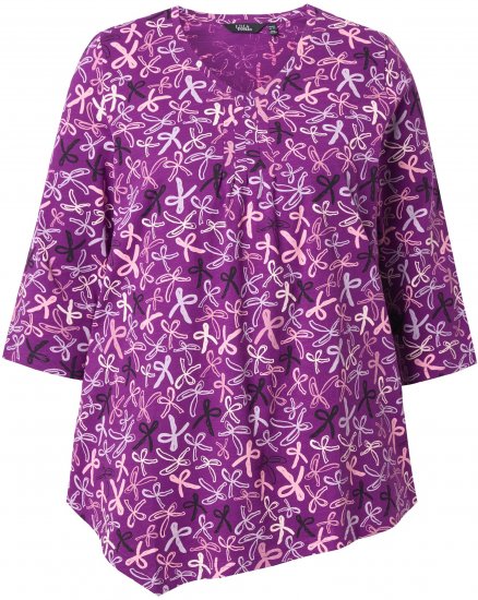 Ulla Popken Ribbon Print 3/4 Sleeve Asymmetric Tee Light Plum - Bedruckte T-shirts für herren - 